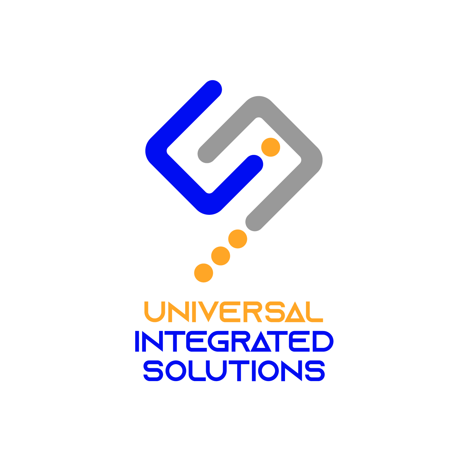 Universal Integrated Solutions — blue and grey linked symbol with orange accents